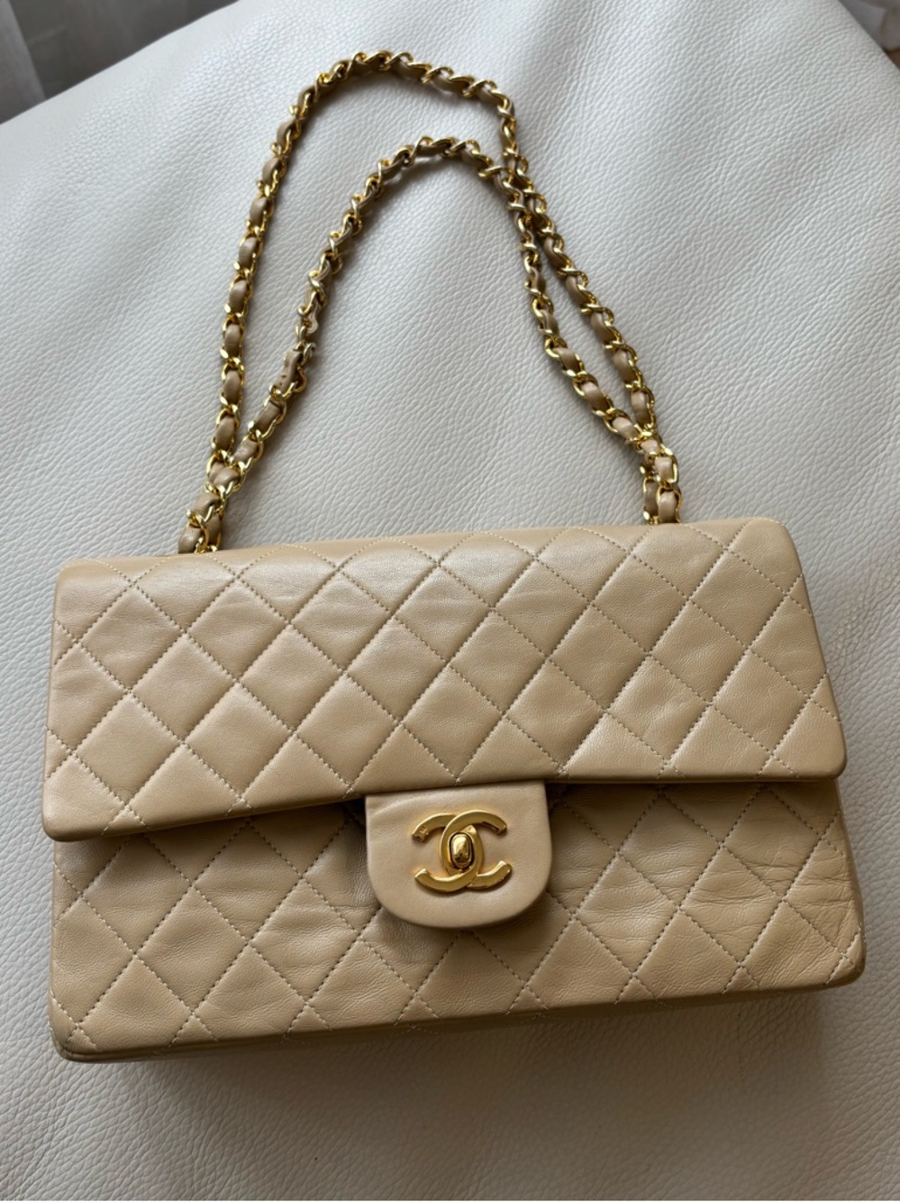 Chanel Lambskin Medium Double Flap Beige Year 1989 with insert